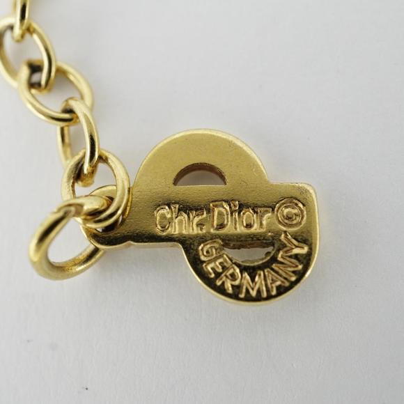 CHRISTIAN DIOR Necklace CD Logo Rhinestone GP Plated Gold Ladies - Picture 5 of 9